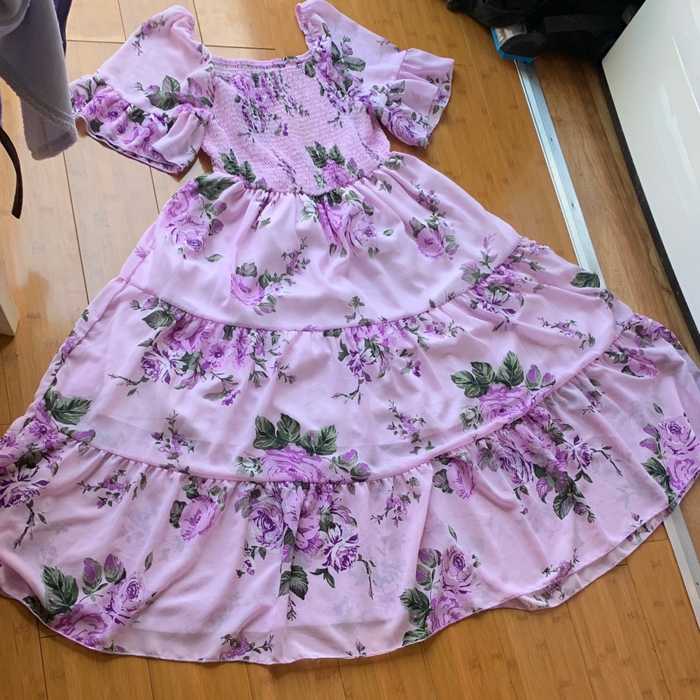 SHEIN Pink and Purple Floral Dress